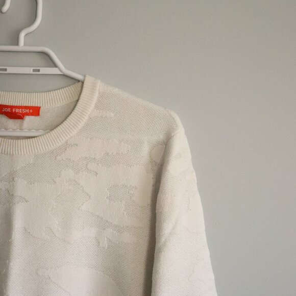 Joe Fresh Women's Sz 1X White Camouflage Crewneck Ribbed Knit Stretch Sweater - Picture 5 of 10